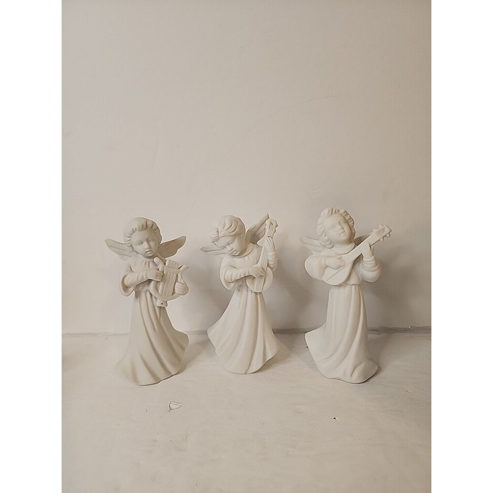 ✨Set/3 Vintage Napco White Musical Christmas Holiday Angels Figurines-Excellent